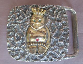 Shriners Royal Order Of Jesters Silver & Gold Tone Billiken Belt Buckle