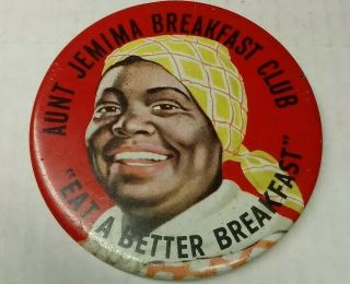 Two Vintage Aunt Jemima Breakfast Club - Pin Back Button - Green Duck Co 3