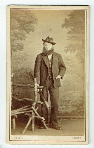 Victorian Cdv Photo Elderly Man Beard Hat Smelt West Cowes Iow Photographer