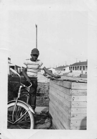 Freedom - Boy On Bike Black African American Military Base Projects ? Vtg Photo