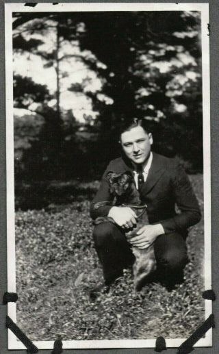Vintage Photograph 1920 - 30 Mens Fashion Staffordshire Pit - Bull Terrier Dog Photo