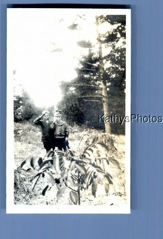 Found Vintage Photo D_6173 Boy And Girl Saluting