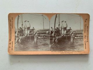 Antique Divers - Wreck Of U.  S.  Battleship Maine - Stereoview Photo 1898
