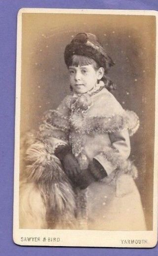 Child With Fur Lined Coat Vintage Old Cdv Photograph Sawyer Yarmouth Km