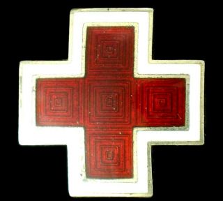 Vintage Wwii Enamel Guilloche Sterling Silver Red Cross Nurse Pin World War 2 Ae