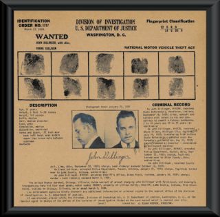 1933 John Dillinger Wanted Poster Fingerprints Reprint On 80 Year Old Paper P032