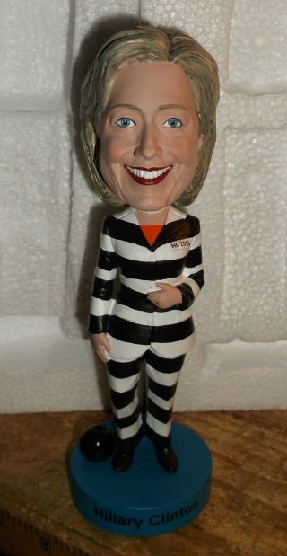 Hillary Clinton Striped Prison Pantsuit W/ Ball & Chain Bobblehead Nodder Mib