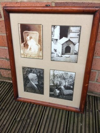 Lovely Old Large Antique Wooden Victorian Photograph Frame With Dog Photographs