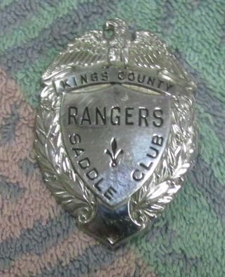 Rare Vintage Kings County Rangers Saddle Club Obsolete Badge