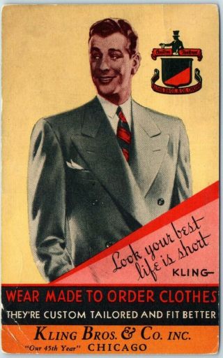 Chicago Il Advertising Postcard Kling Bros.  & Co.  Men 