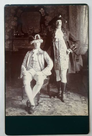 C1880 B/w Photograph.  2 Men/ Males Dressed In 1680 - Style Costume.  Chart Family