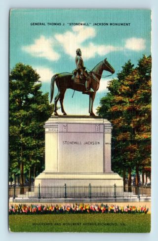 Richmond,  Va - Stonewall Jackson Confederate Monument - Civil War Postcard - C3