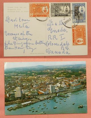 1963 Malaya Singapore City Air View Postcard To Canada