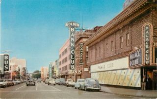 C1950s Center Street,  Golden Bank Club/palace Club,  Reno,  Nevada Postcard