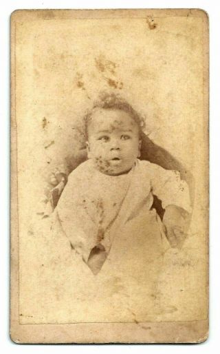 Antique African American Cdv Of Infant Baby In Gown By Geo Butt Norwalk Ohio