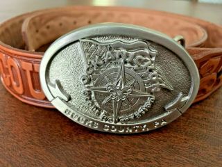 Camp Ockanickon Vintage Boy Scout Tooled Leather Belt And Buckle,  Size 40,