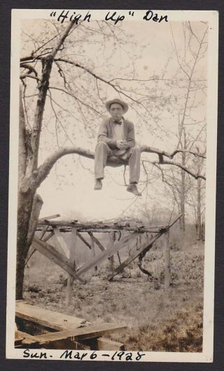 " High Up " Dan Man Up In Tree Sitting On Branch Old/vintage Photo Snapshot - R299