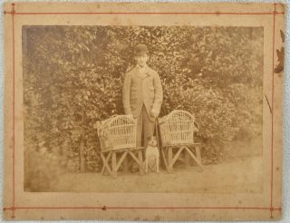 Victorian Albumen Photo Pigeon Racing Carrier Hunting Basket Terrier Dog Card