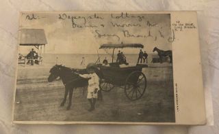 1909 Long Branch Nj Postcard - “on The Bluff” Girl With Horse And Carriage