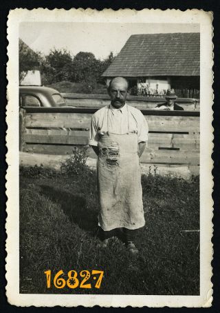 Vintage Photograph,  Worker In Apron,  Man W Huge Mustache,  1930’s Hungary