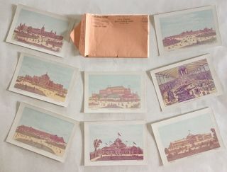 1876 Philadelphia Centennial Cabinet 8 Exposition Pavilion Cards Orig Env Vg Cnd