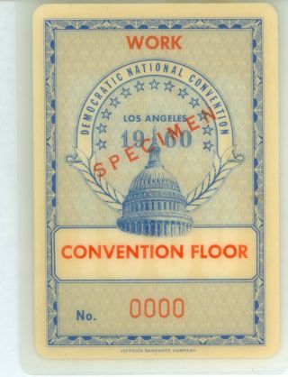 1960 Vintage John Kennedy Democratic National Convention Floor Political Badge