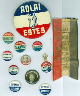 10 Vtg 1952 - 56 President Adlai Stevenson Political Pinback Button1 Ribbon 1 Tab
