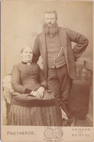 Antique Cabinet Photo - Couple.  Bearded Man.  Swindon Studio