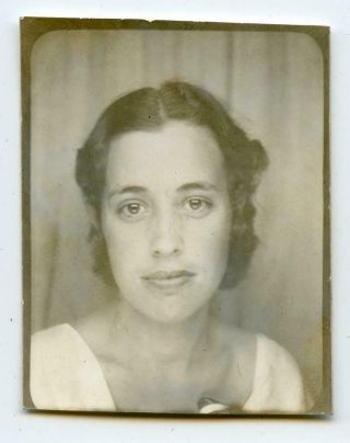 Ab413 Vtg Photo Photo Booth Pretty Young Woman " Lettia " Scoop Neck C 1930 
