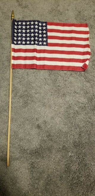 Antique Vintage 48 Star American Flag 17 " X 12 " Parade Flag Rare Wood Stick Yard