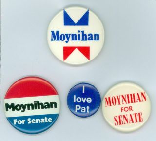 Set Of 4 Vintage 1976 - 80s Senator Daniel P.  Moynihan Campaign Pinback Buttons