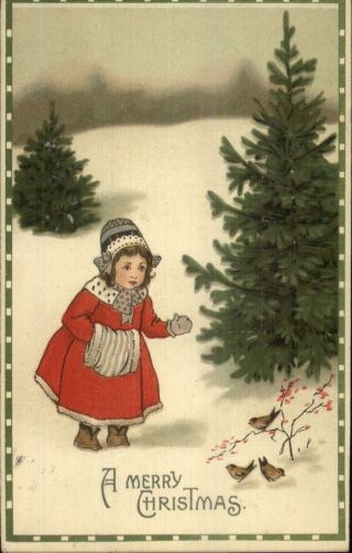 Christmas - Little Girl In Woods Sees Birds M.  S.  I.  B.  983 C1910 Postcard