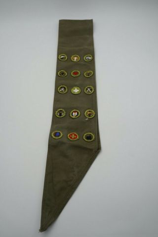 Vintage Boy Scout Sash With 15 Merit Badges