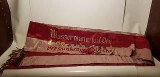 Old Fraternal Sash - 96in - German - 1900s - Order Of The Owls?11 Pins - Military? Silk