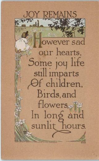 Arts & Crafts Greeting Postcard By Volland " Joy Remains " 1910