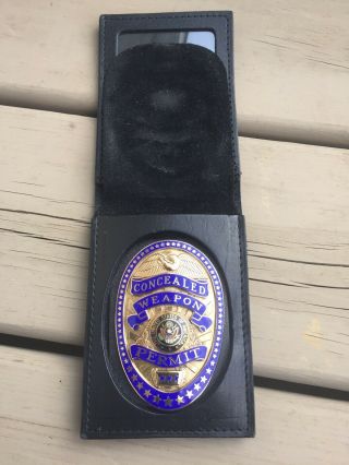 Concealed Weapons Permit Badge With Leather Identification Wallet