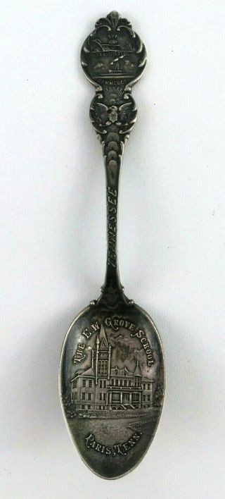 1916 E W Grove School Paris Tennessee Sterling Silver Spoon Vintage State Seal