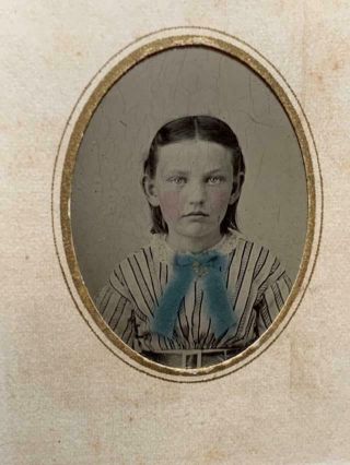 Antique Tintype Photo 1800s Civil War Era Victorian Young Girl Tinted