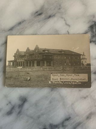 Vintage Rppc 1900s Spur Inn Hotel Texas Real Photo Postcard By Craig $60,  000