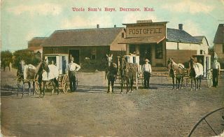 Postcard Rural Mail Delivery Carriers & Wagons,  Post Office,  Dorrance,  Kansas