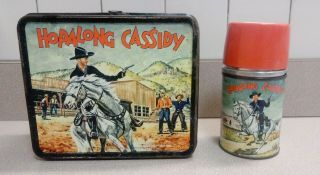 Vintage 1954 Aladdin Hopalong Cassidy Lithographed Lunch Box And Thermos