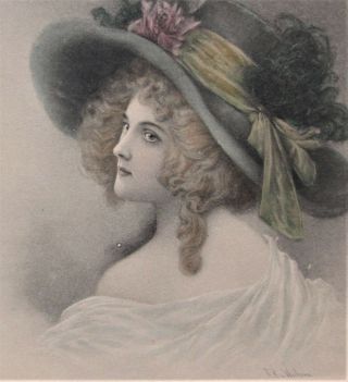 A/s Wichera Lovely Blonde Lady In Big Feathered Hat M.  M.  Vienne Postcard