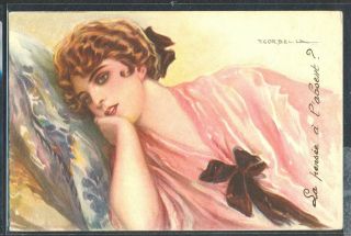 Pf146 Art Deco A/s Corbella Femme Coussin Lady Pillow Fine Litho
