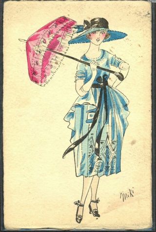 Ht014 Art Deco A/s Miki Femme Mode Chapeau High Fashion Lady Hat & Umbrella