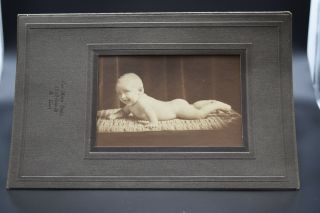 Vintage Black And White Framed Photo Of Baby,  Early 1900 