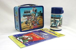 Vintage 1983 He Man Masters Of The Universe Metal Lunch Box Thermos Aladdin Motu