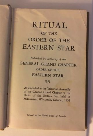 Vintage Ritual of the Order of the Eastern Star Hardback Book Copyright 1953 3
