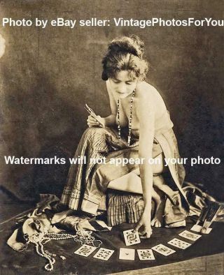 Vintage/old 1800s - 1900s Topless Fortune Teller Woman Cards Circus/sideshow Photo