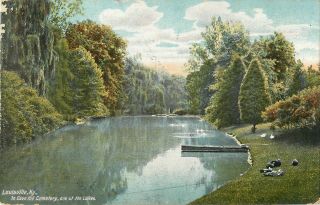 1910 In Cave Hill Cemetery,  One Of The Lakes,  Louisville,  Kentucky Postcard