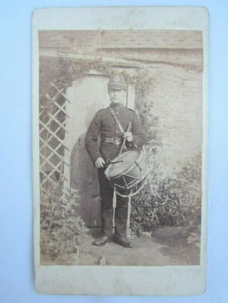 Victorian British Military Cdv Photo Soldier Musician Drummer Boy
